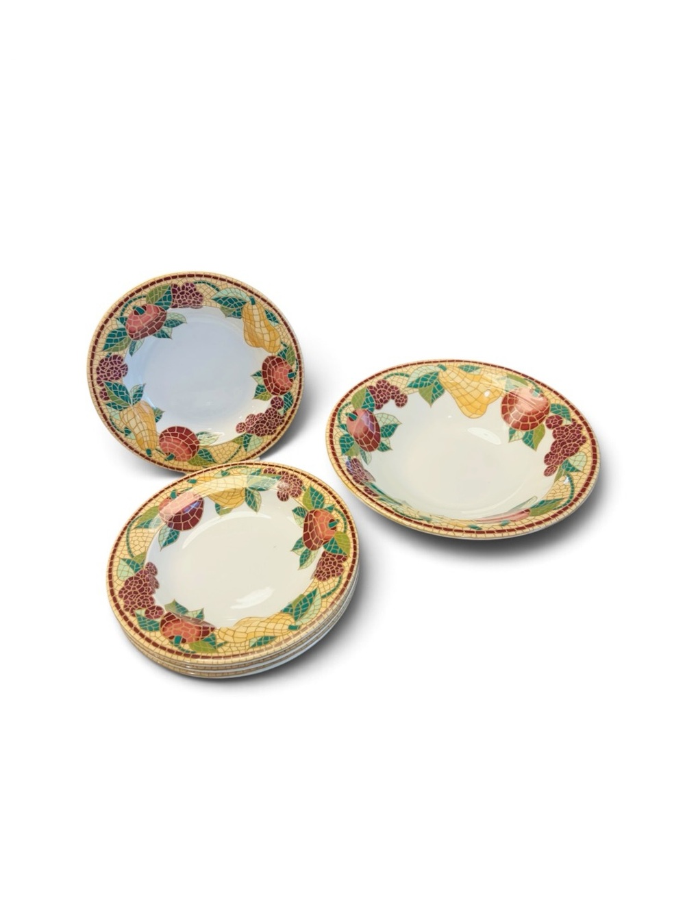 Pier 1 Mosaic Fruit Italian Soup Salad Bowls Set of 4 + Serving Bowl Italy